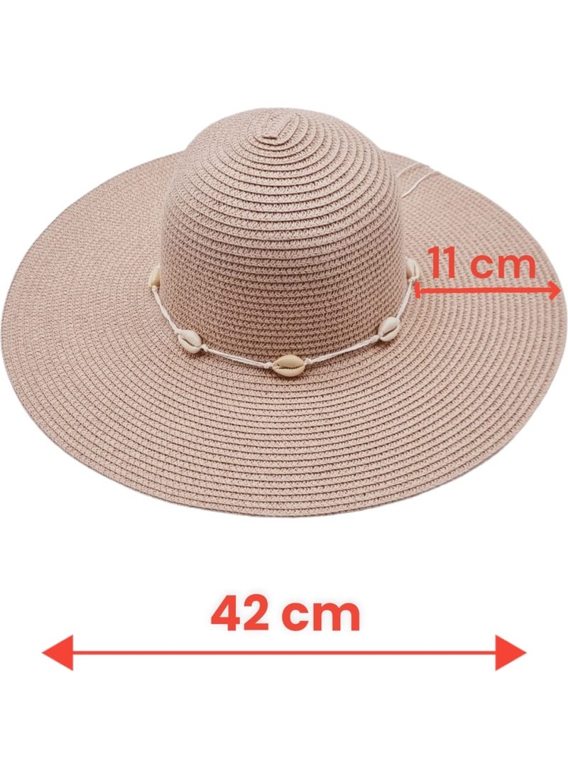 Women's Wide Brim Summer Straw Hat with Starfish Detail