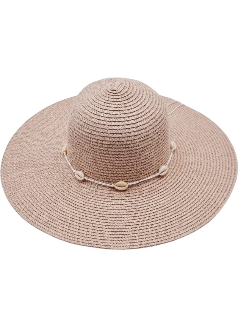 Women's Wide Brim Summer Straw Hat with Starfish Detail