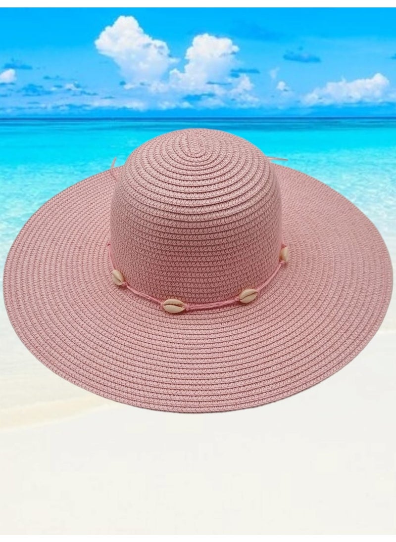 Women's Wide Brim Summer Straw Hat with Starfish Detail
