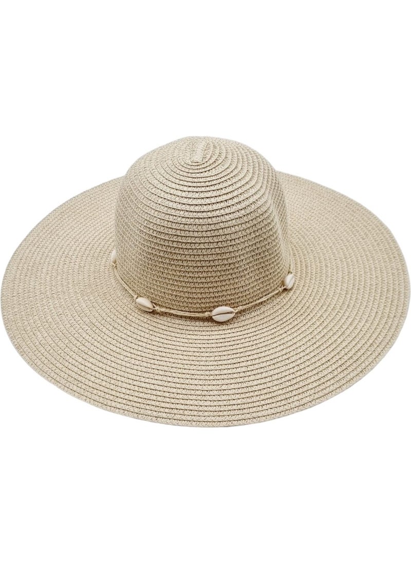 Women's Wide Brim Summer Straw Hat with Starfish Detail