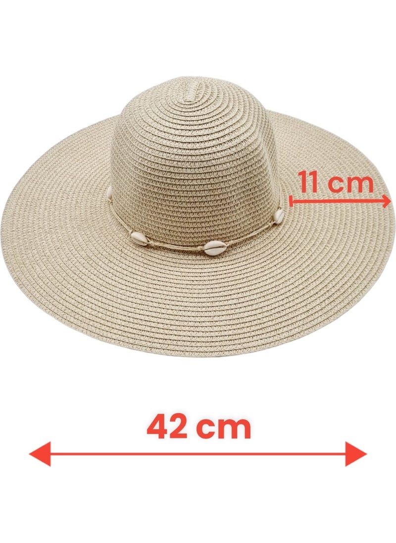 Women's Wide Brim Summer Straw Hat with Starfish Detail