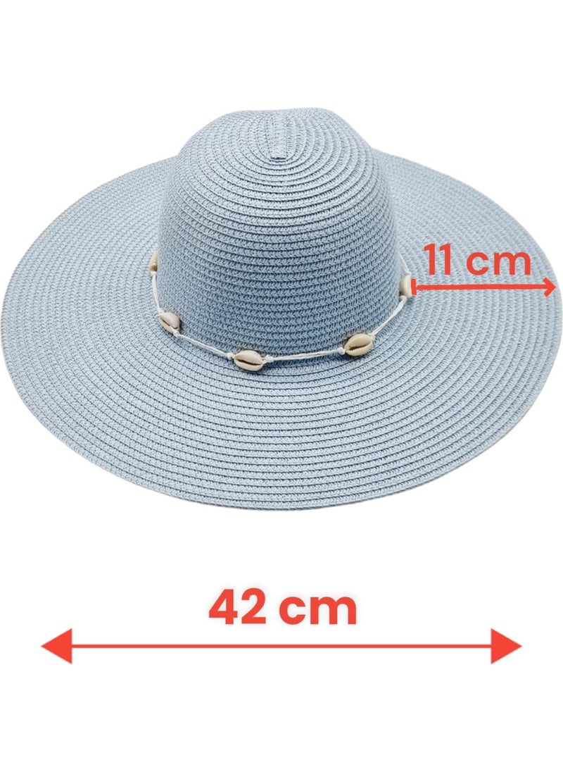 Women's Wide Brim Summer Straw Hat with Starfish Detail