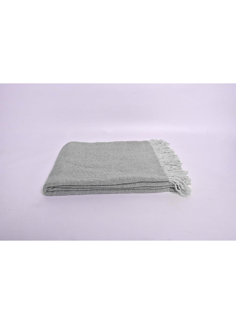 Decorative Throw Blanket with Fringe, Diamond Pattern, Grey
