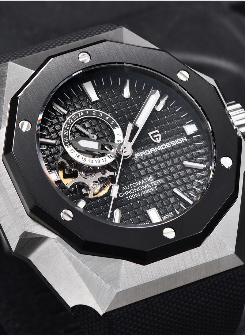 New Fashion Men's Automatic Mechanical Watches, 42MM Stainless Steel Frame With Synthetic Sapphire Watch Window And Luminous Hands, Leather Strap, Fashionable And Versatile, PD YS010