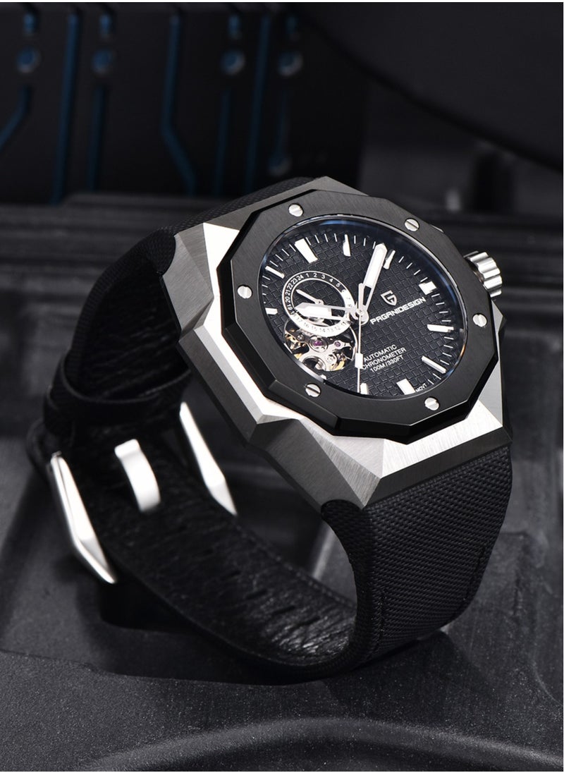 New Fashion Men's Automatic Mechanical Watches, 42MM Stainless Steel Frame With Synthetic Sapphire Watch Window And Luminous Hands, Leather Strap, Fashionable And Versatile, PD YS010