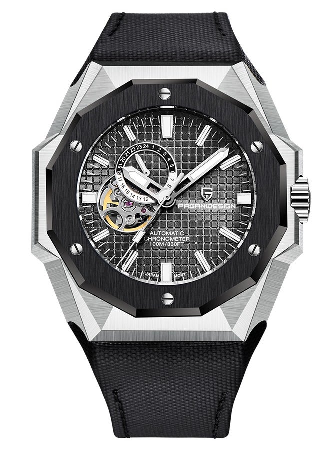 New Fashion Men's Automatic Mechanical Watches, 42MM Stainless Steel Frame With Synthetic Sapphire Watch Window And Luminous Hands, Leather Strap, Fashionable And Versatile, PD YS010
