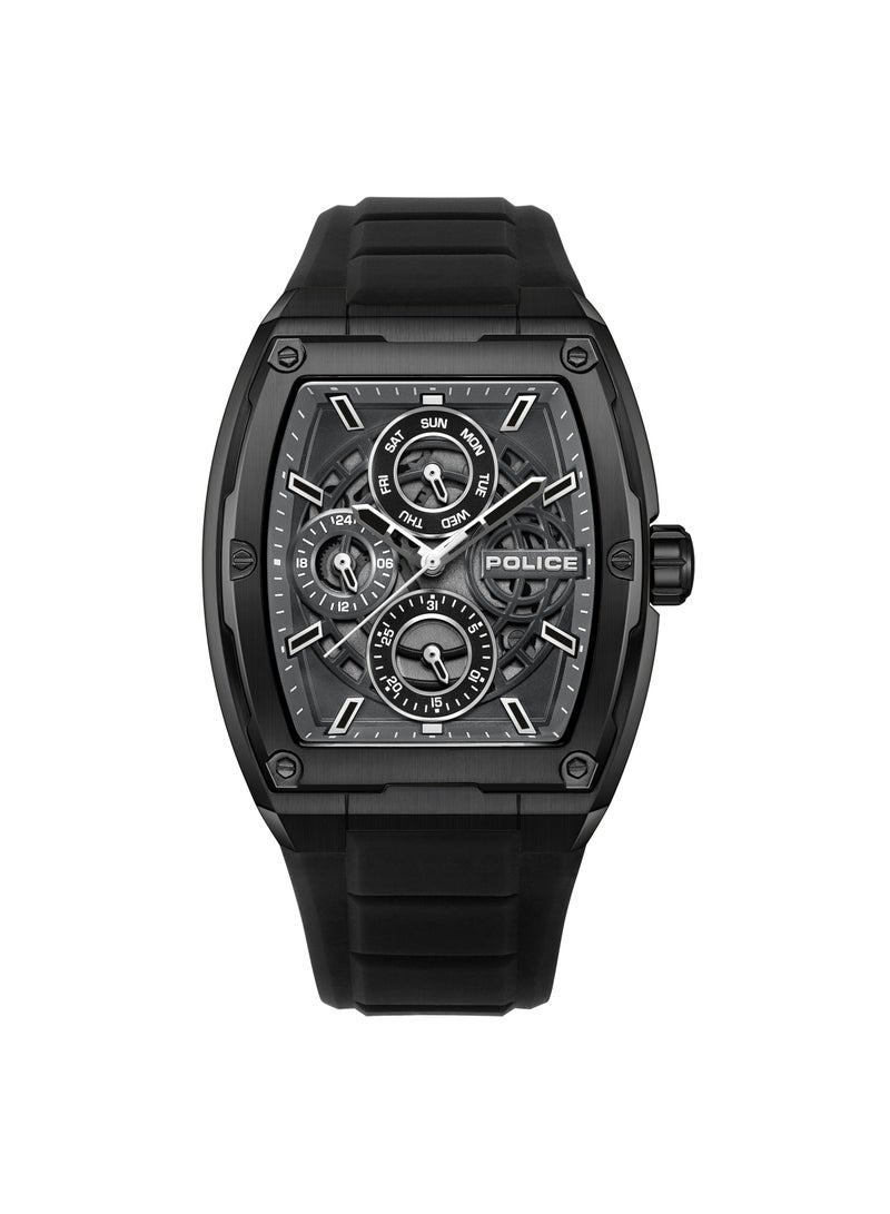 Men's Creed 42mm Multifunction Watch with Black IP Stainless Steel Case, Charcoal Dial & Black Silicone Strap