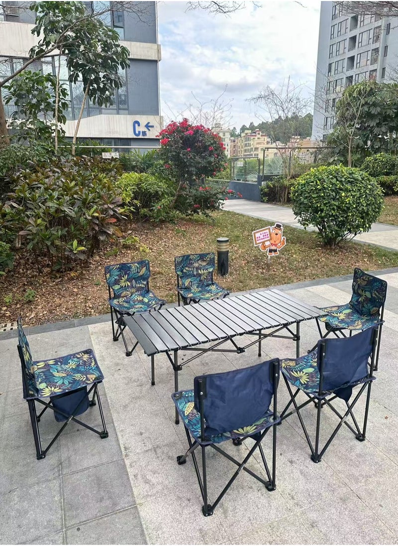 7PCS Folding Table and Chairs Set, Portable Picnic Long Table with 6 Seats ,Camping Table with Easy Carrying Bag, Lightweight Folding Egg Roll Table and Chair Set for Outdoor Camping Picnic BBQ, Party and Dining