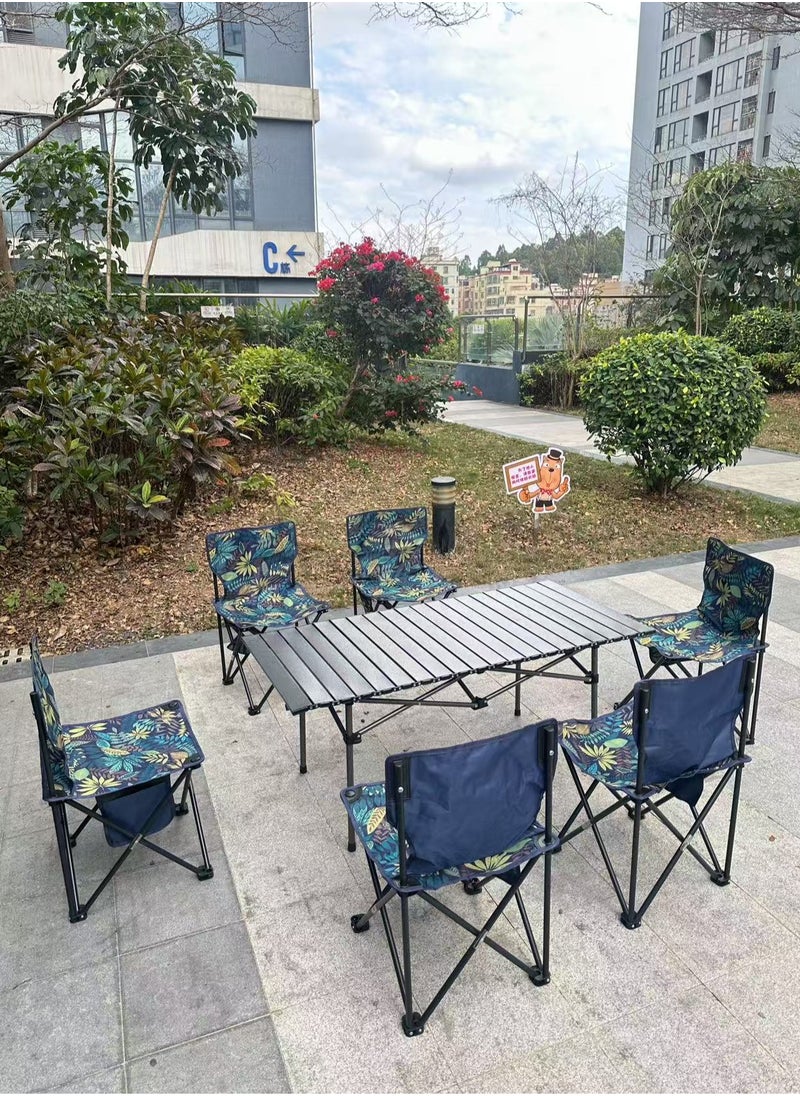 7PCS Folding Table and Chairs Set, Portable Picnic Long Table with 6 Seats ,Camping Table with Easy Carrying Bag, Lightweight Folding Egg Roll Table and Chair Set for Outdoor Camping Picnic BBQ, Party and Dining