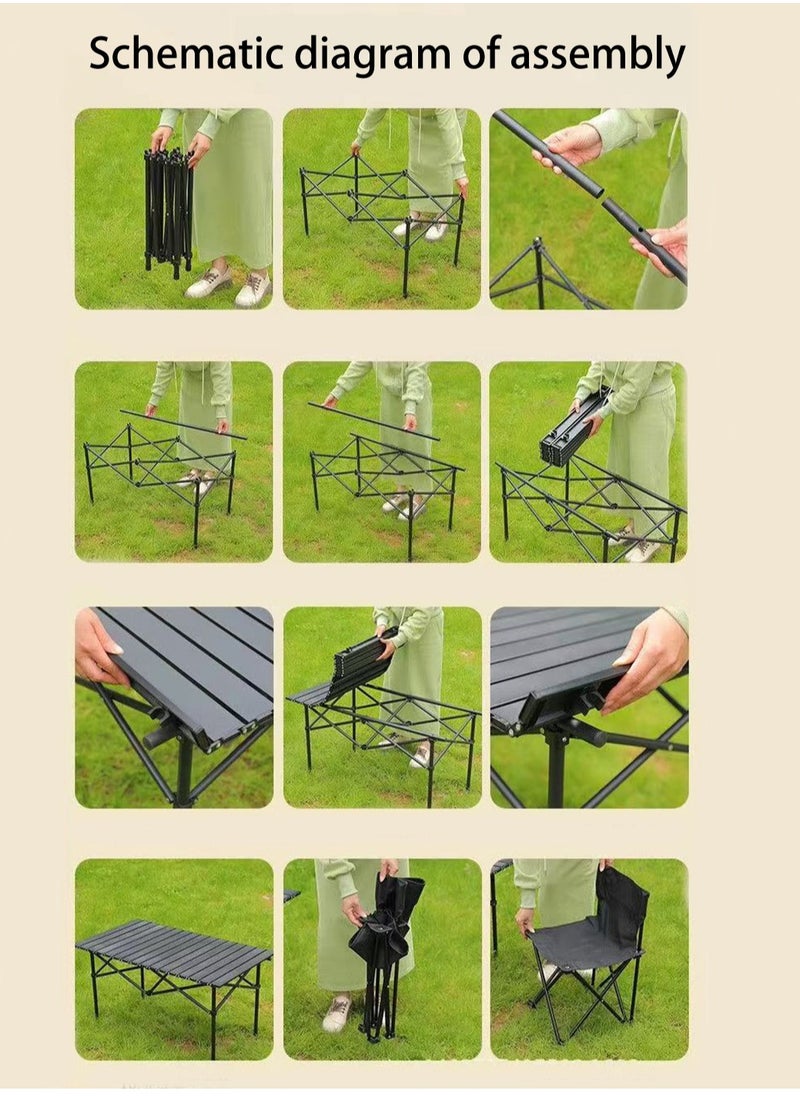 7PCS Folding Table and Chairs Set, Portable Picnic Long Table with 6 Seats ,Camping Table with Easy Carrying Bag, Lightweight Folding Egg Roll Table and Chair Set for Outdoor Camping Picnic BBQ, Party and Dining