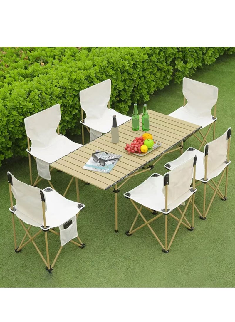 7PCS Portable Camping Chair and Table Set, Folding Camping Table Chair Set, Lightweight Backpacking Camping Chairs and Table Combo for Patio, Backyard, Garden, Poolside, Beach, Lawn, Porch
