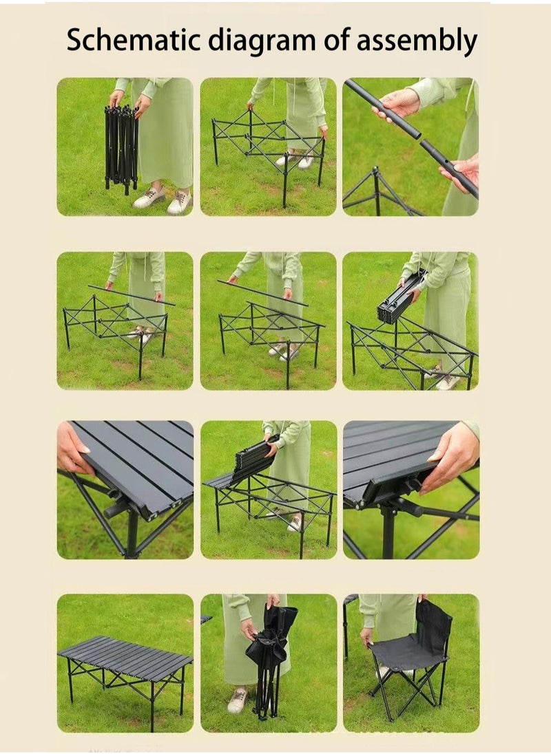 5PCS Portable Camping Chair and Table Set, Folding Camping Table Chair Set, Lightweight Backpacking Camping Chairs and Table Combo for Patio, Backyard, Garden, Poolside, Beach, Lawn, Porch