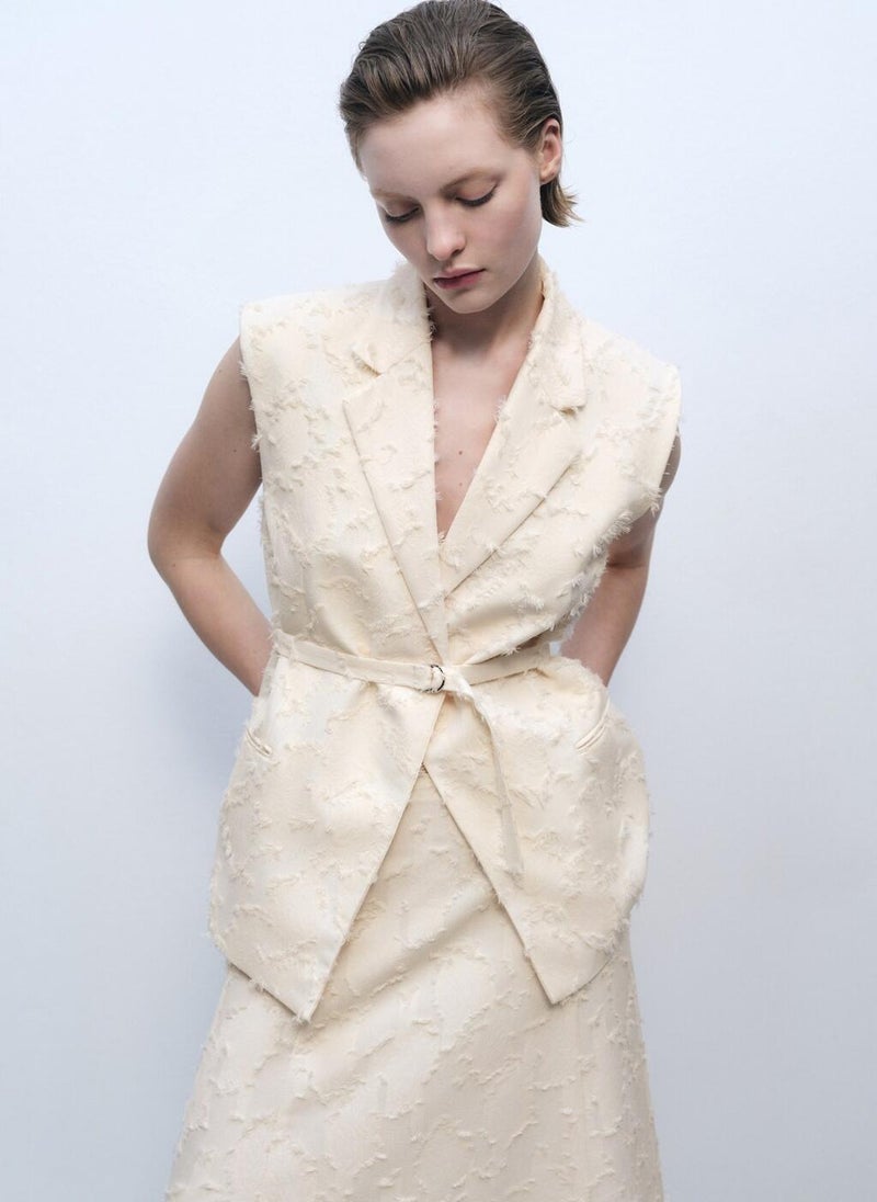 Textured Waistcoat With Belt