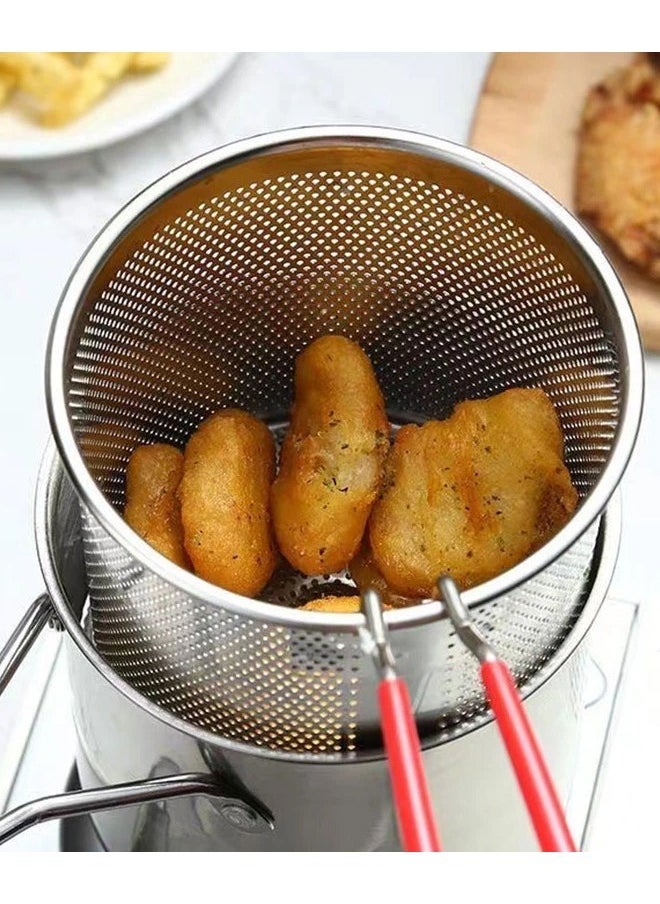 Stainless Steel Deep Frying Pot for Tempura and French Fries with Strainer Perfect for Chicken and Fried Foods