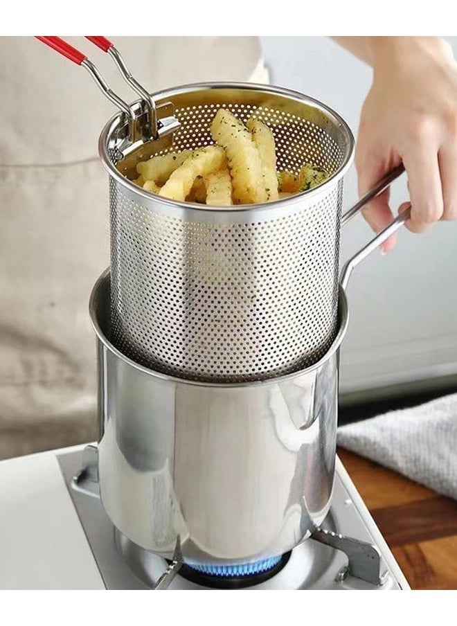 Stainless Steel Deep Frying Pot for Tempura and French Fries with Strainer Perfect for Chicken and Fried Foods