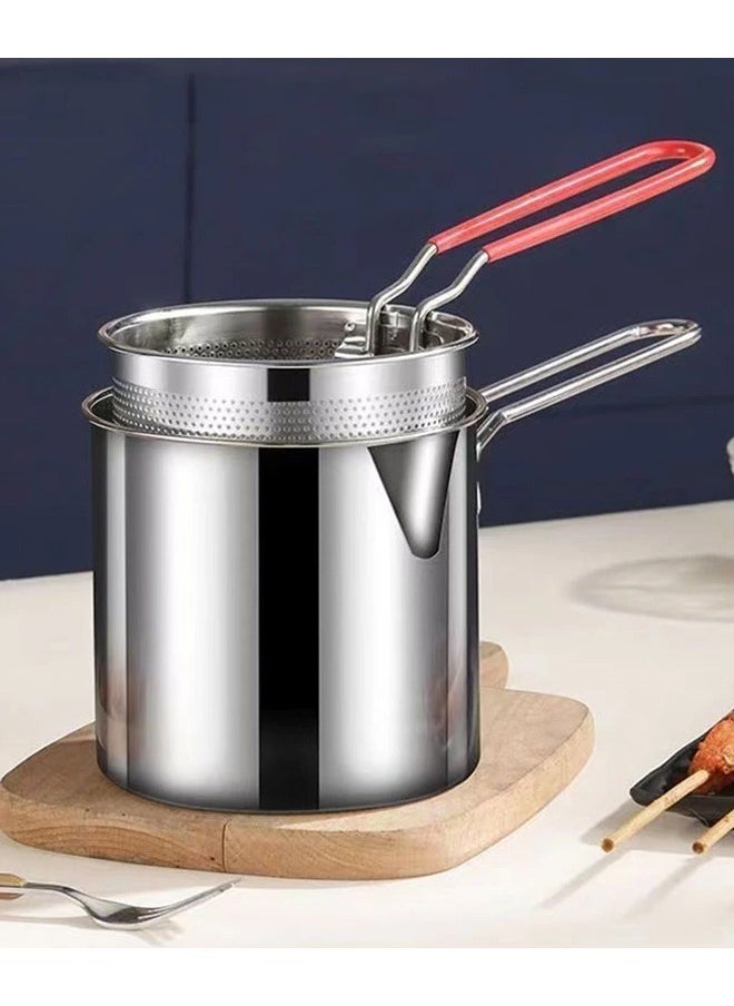 Stainless Steel Deep Frying Pot for Tempura and French Fries with Strainer Perfect for Chicken and Fried Foods