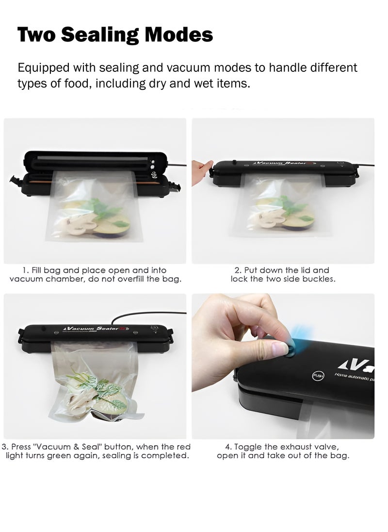 Automatic Vacuum Sealer Device Machine with Sealing Bag Two Mode Sealing Food Preservation Compact Size User Friendly Operation Large Suction Vacuum Seal for Dry and Wet Food Universal Sealer