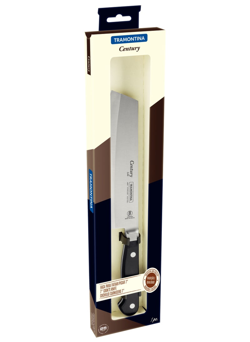 Since 1911, Made In Brazil - Century 7 Inches Cook Knife with Stainless Steel Blade and Black Polycarbonate Handle