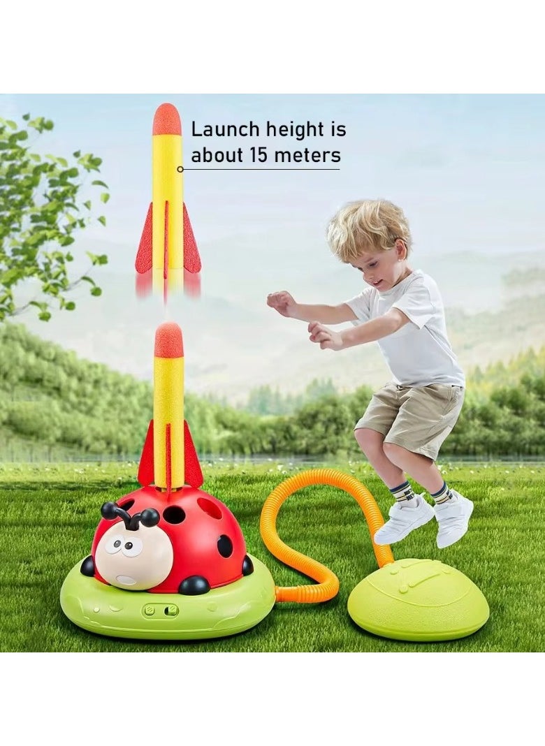 3-in-1 Musical Jump, Ring Toss Game & Stomp Rocket Launcher, Fun Sports Toy for Kids Boys & Girls 3-5, Remote Control Outdoor Toy, Indoor & Outdoor Play for Ages 4-8