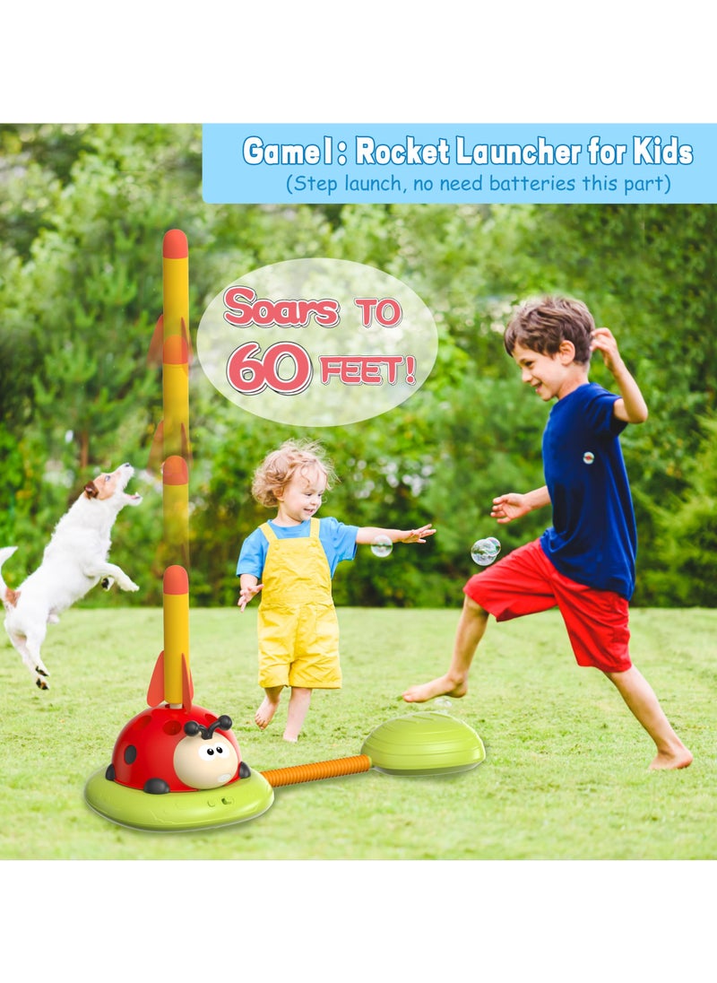 3-in-1 Musical Jump, Ring Toss Game & Stomp Rocket Launcher, Fun Sports Toy for Kids Boys & Girls 3-5, Remote Control Outdoor Toy, Indoor & Outdoor Play for Ages 4-8