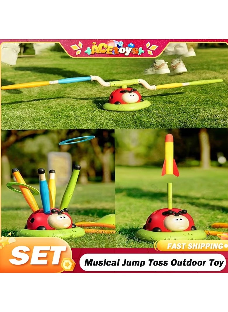 3-in-1 Musical Jump, Ring Toss Game & Stomp Rocket Launcher, Fun Sports Toy for Kids Boys & Girls 3-5, Remote Control Outdoor Toy, Indoor & Outdoor Play for Ages 4-8
