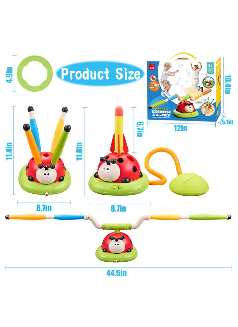 3-in-1 Musical Jump, Ring Toss Game & Stomp Rocket Launcher, Fun Sports Toy for Kids Boys & Girls 3-5, Remote Control Outdoor Toy, Indoor & Outdoor Play for Ages 4-8