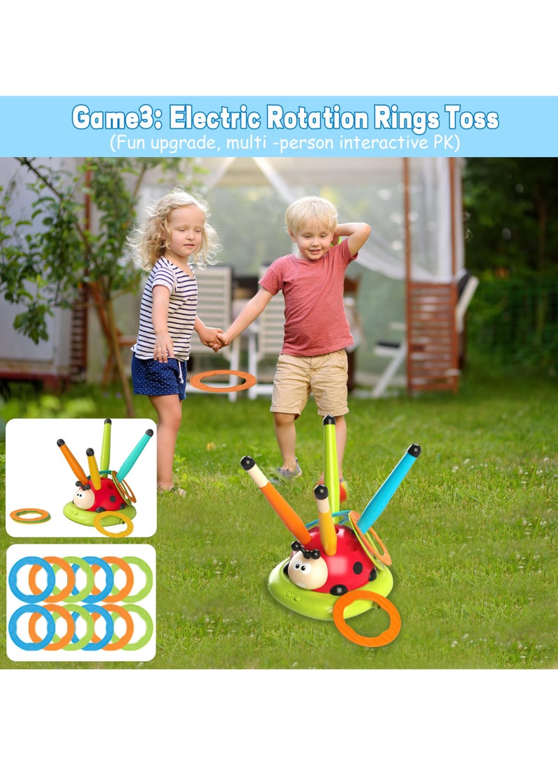 3-in-1 Musical Jump, Ring Toss Game & Stomp Rocket Launcher, Fun Sports Toy for Kids Boys & Girls 3-5, Remote Control Outdoor Toy, Indoor & Outdoor Play for Ages 4-8