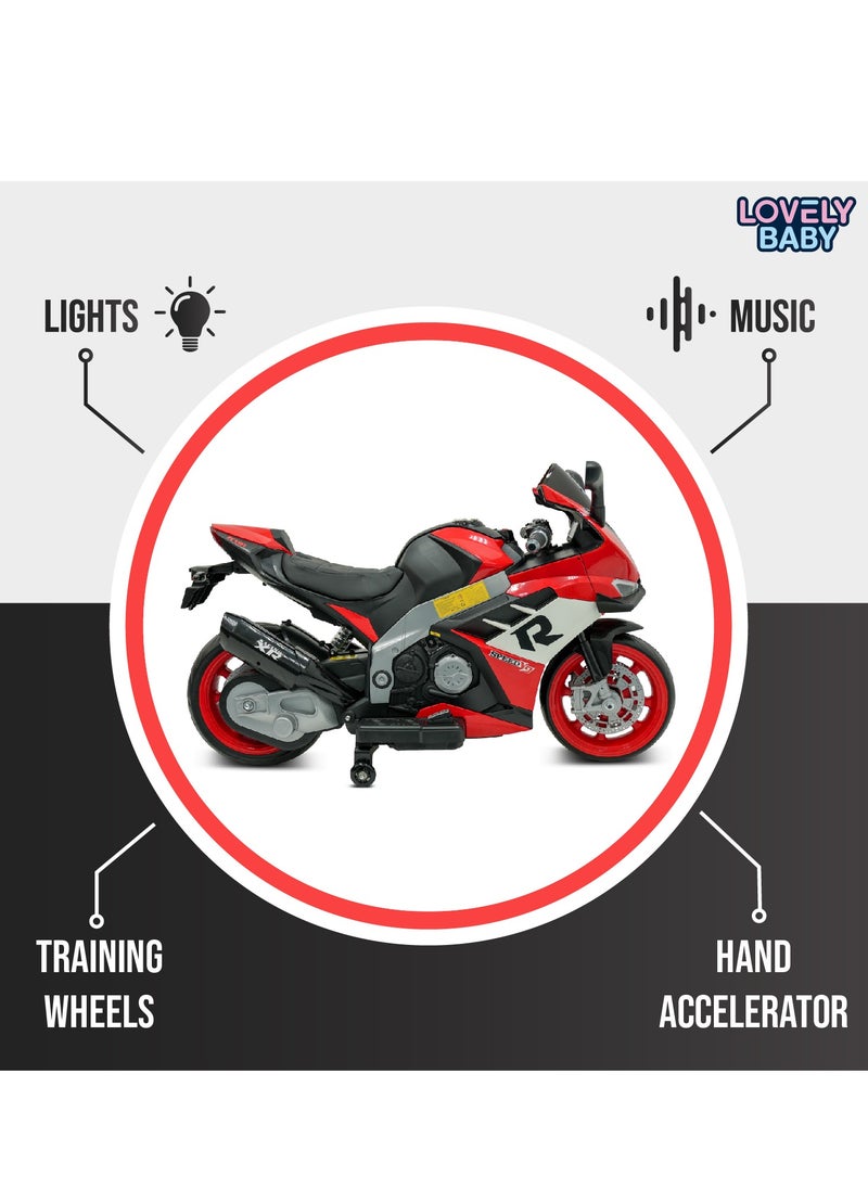 Lovely Baby Battery Operated Ride-On Motorcycle for Kids LB 2090EL, EVA Wheels, Leather Seat, Music & Lights, Hand Accelerator, MP3, Fun for Toddlers & Children