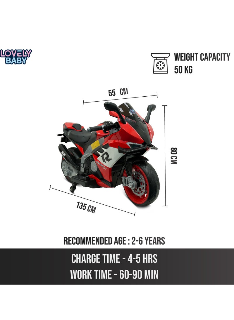Lovely Baby Battery Operated Ride-On Motorcycle for Kids LB 2090EL, EVA Wheels, Leather Seat, Music & Lights, Hand Accelerator, MP3, Fun for Toddlers & Children