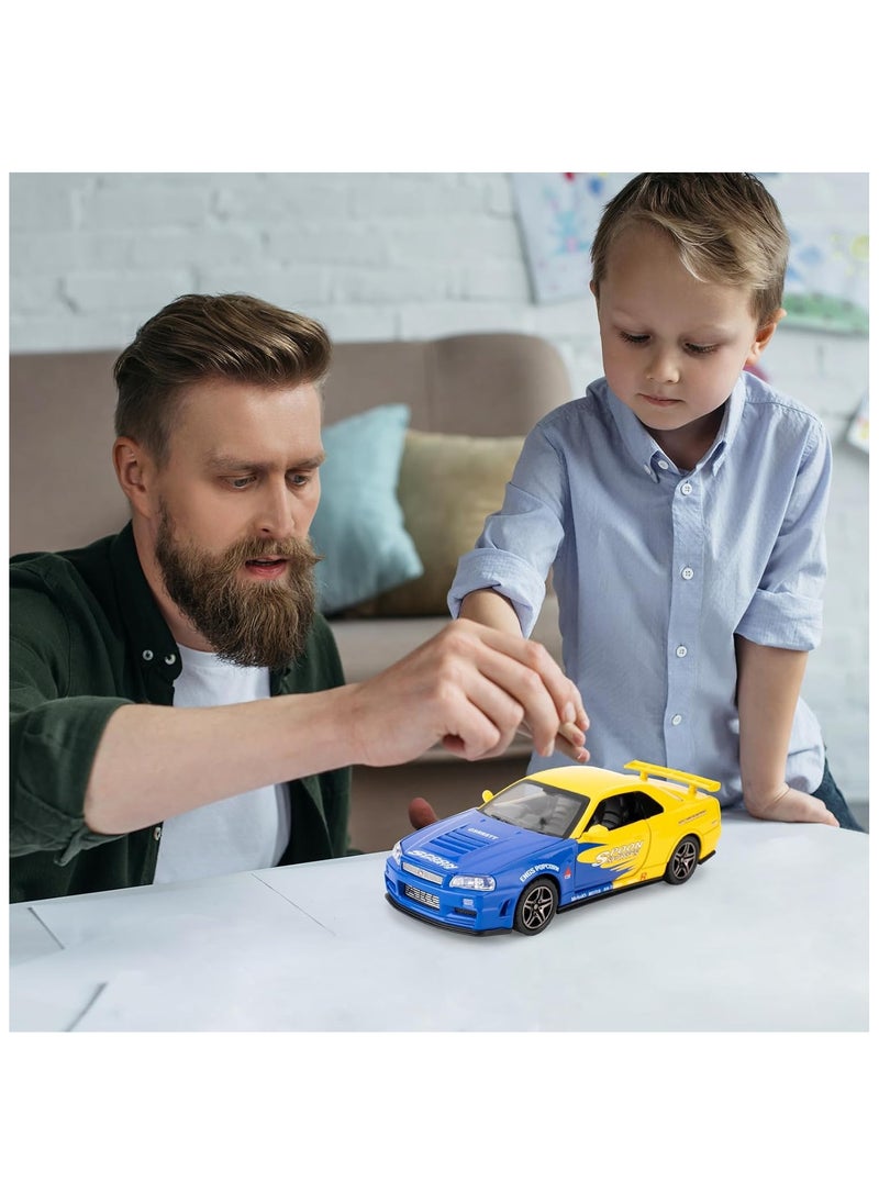 1/24 Nissan Skyline Ares GTR R34 Diecast Alloy Sports Car, Pull Back Car with Light and Sound Sports Race Car for Boys Age 3+ Year Old Gifts