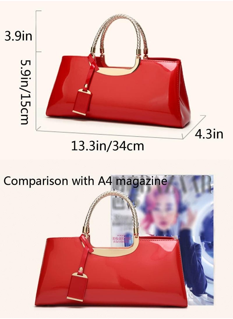 Top-handle Handbags Purse Tote for Women Patent PU Satchel Gloss Wedding Shoulder Crossbody Bag