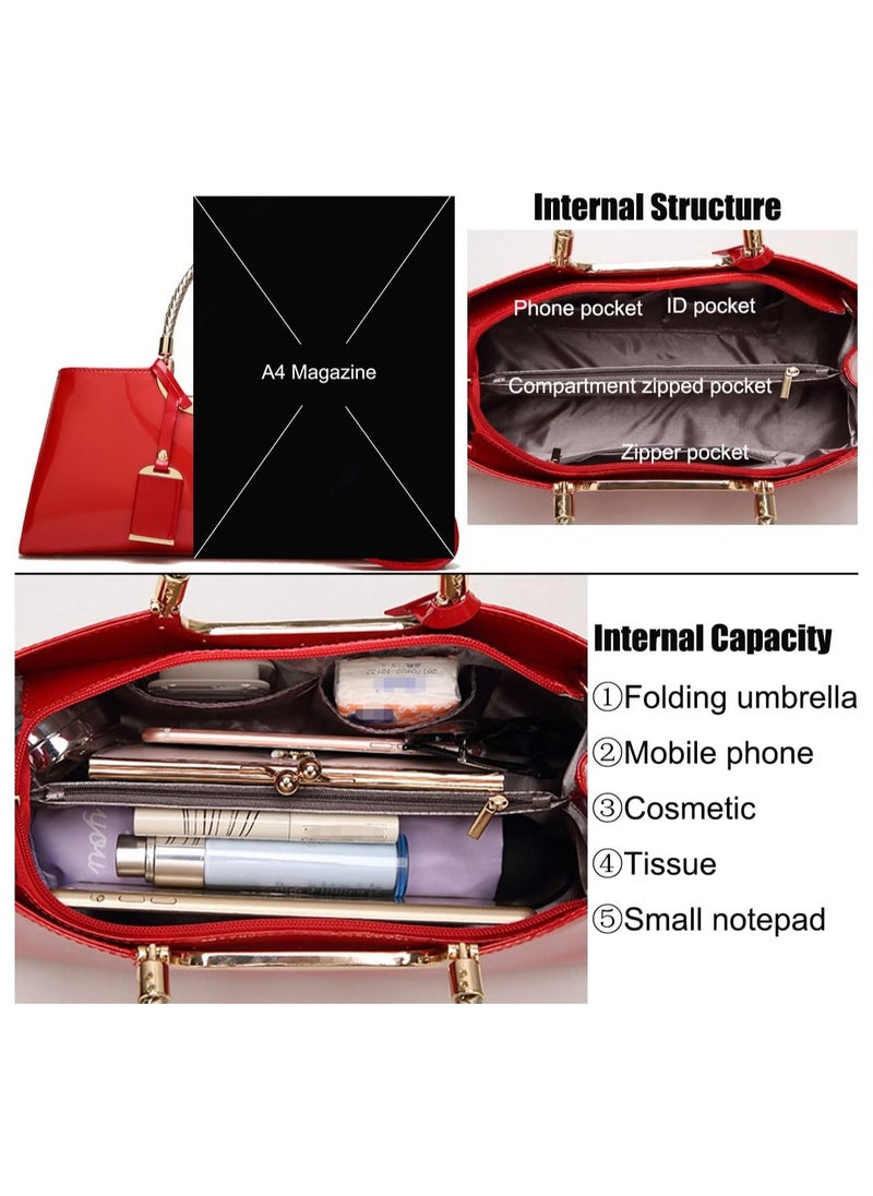 Top-handle Handbags Purse Tote for Women Patent PU Satchel Gloss Wedding Shoulder Crossbody Bag