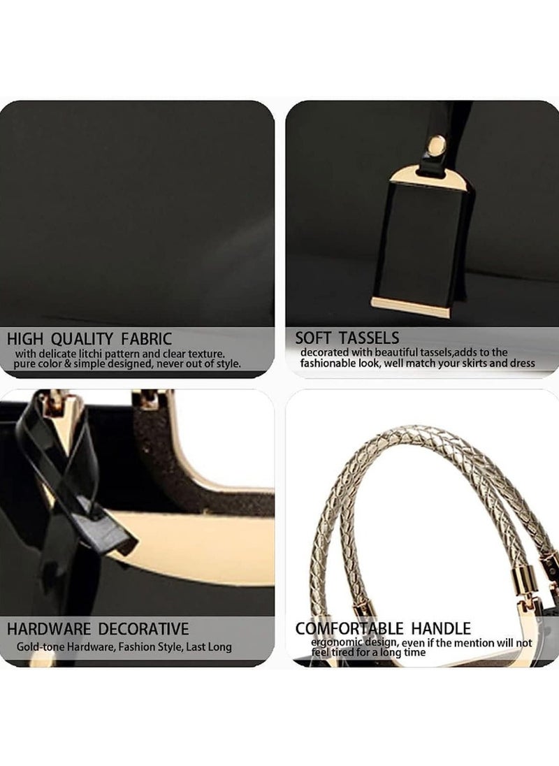 Top-handle Handbags Purse Tote for Women Patent PU Satchel Gloss Wedding Shoulder Crossbody Bag