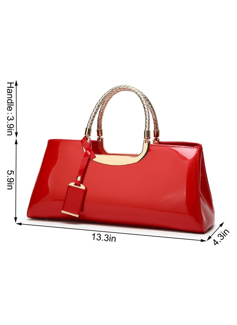 Top-handle Handbags Purse Tote for Women Patent PU Satchel Gloss Wedding Shoulder Crossbody Bag