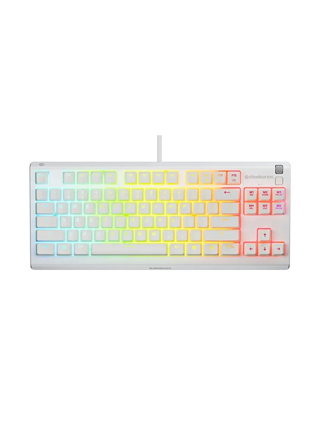 SteelSeries Apex 3 TKL RGB Gaming US layout Keyboard, Tenkeyless Compact Form Factor, 8-Zone RGB Illumination, Water and Dust Resistant, Whisper Quiet Gaming Switch - White