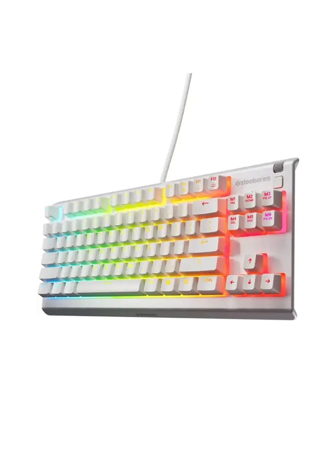 SteelSeries Apex 3 TKL RGB Gaming US layout Keyboard, Tenkeyless Compact Form Factor, 8-Zone RGB Illumination, Water and Dust Resistant, Whisper Quiet Gaming Switch - White