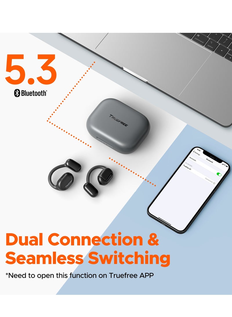 Truefree Open Ear Bluetooth 5.3 Headphones, Wireless Sports Headphones, ENC Noise Cancelling, 3D Stereo Sound via 16.2 mm Driver, 45 Hours of Playback, 4 mics Black) black