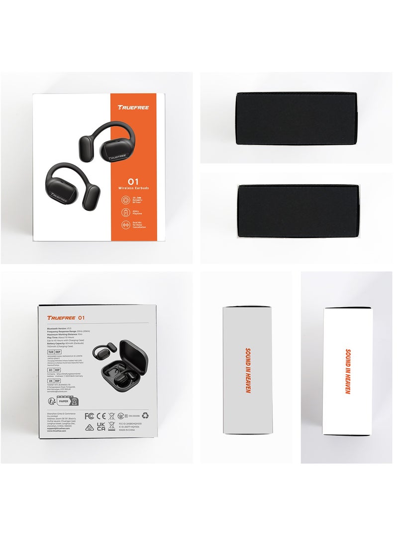 Truefree Open Ear Bluetooth 5.3 Headphones, Wireless Sports Headphones, ENC Noise Cancelling, 3D Stereo Sound via 16.2 mm Driver, 45 Hours of Playback, 4 mics Black) black