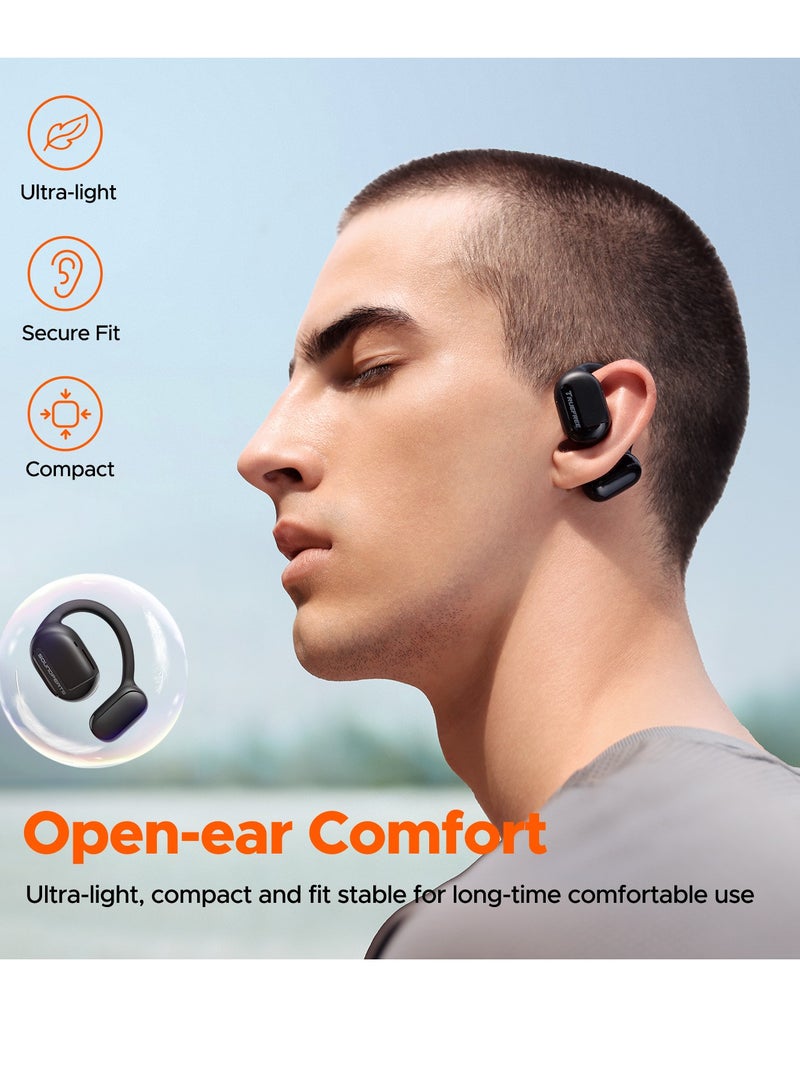 Truefree Open Ear Bluetooth 5.3 Headphones, Wireless Sports Headphones, ENC Noise Cancelling, 3D Stereo Sound via 16.2 mm Driver, 45 Hours of Playback, 4 mics Black) black