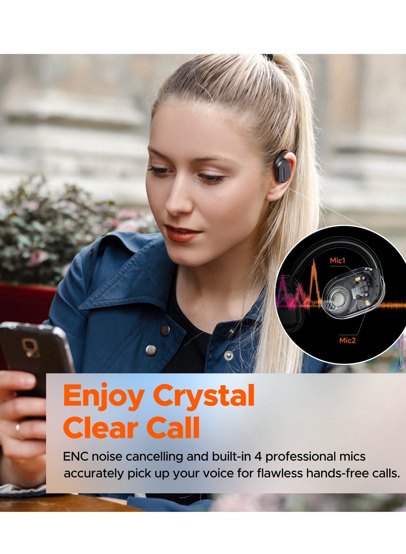 Truefree Open Ear Bluetooth 5.3 Headphones, Wireless Sports Headphones, ENC Noise Cancelling, 3D Stereo Sound via 16.2 mm Driver, 45 Hours of Playback, 4 mics Black) black