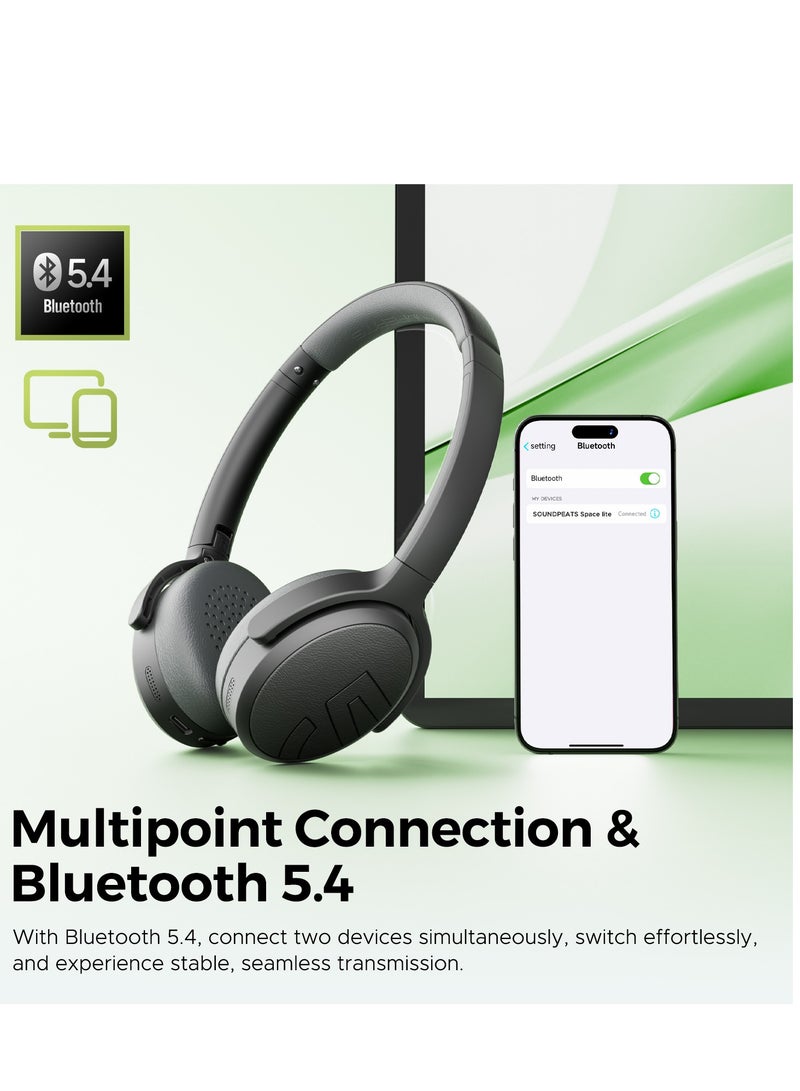 Space Lite Headband Bluetooth Headset Anc Noise Cancelling Headset V5.4, App Control,Weight 133g,Led Indication, Youth Version, For Music Sports Call black