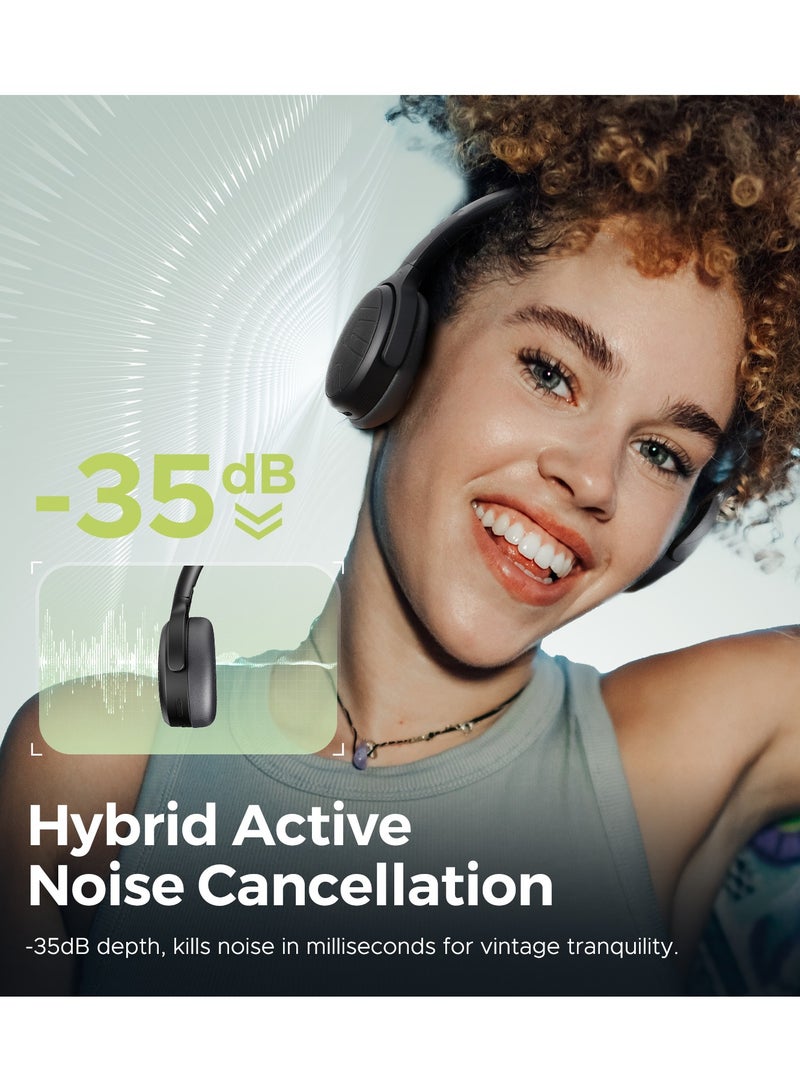 Space Lite Headband Bluetooth Headset Anc Noise Cancelling Headset V5.4, App Control,Weight 133g,Led Indication, Youth Version, For Music Sports Call black