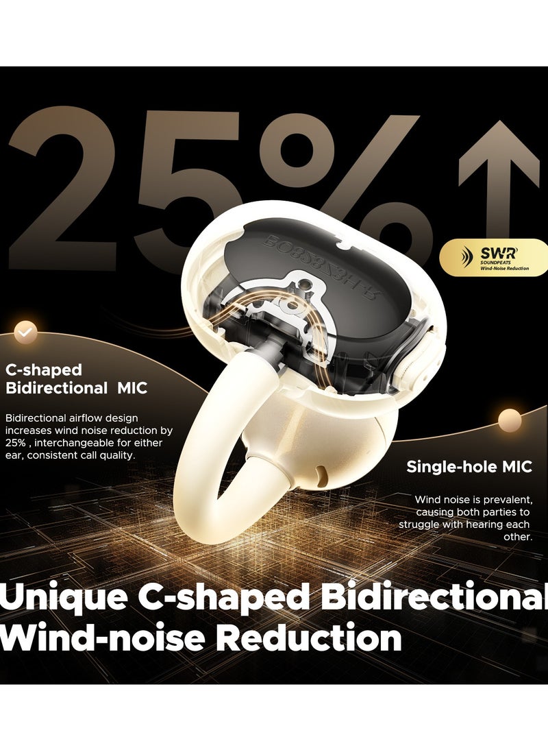 POP Clip Open Ear Earbuds, Bluetooth 5.4 Clip-On Headphones, Lightweight Comfort, AI Call Noise Cancellation with Dual Connection, Immersive Audio Wireless Earbuds, 30H, IPX5, App Control beige