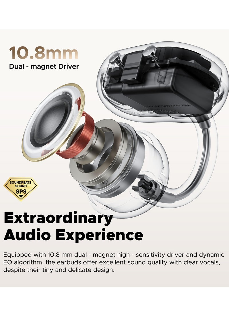 POP Clip Open Ear Earbuds, Bluetooth 5.4 Clip-On Headphones, Lightweight Comfort, AI Call Noise Cancellation with Dual Connection, Immersive Audio Wireless Earbuds, 30H, IPX5, App Control beige