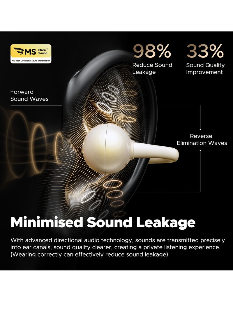 POP Clip Open Ear Earbuds, Bluetooth 5.4 Clip-On Headphones, Lightweight Comfort, AI Call Noise Cancellation with Dual Connection, Immersive Audio Wireless Earbuds, 30H, IPX5, App Control beige