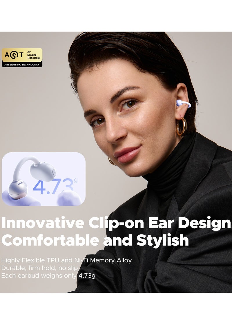 POP Clip Open Ear Earbuds, Bluetooth 5.4 Clip-On Headphones, Lightweight Comfort, AI Call Noise Cancellation with Dual Connection, Immersive Audio Wireless Earbuds, 30H, IPX5, App Control purple