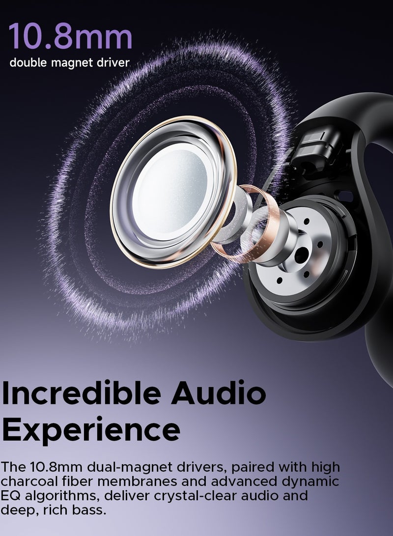 truefree B1 Wireless Bluetooth 5.4 Opean-Ear Open-Ear Headphones Dynamic Bass, 4 mics for Clear Calls, Dual Connection, Lightweight and Secure Fit, Ideal for Sports, App Control black