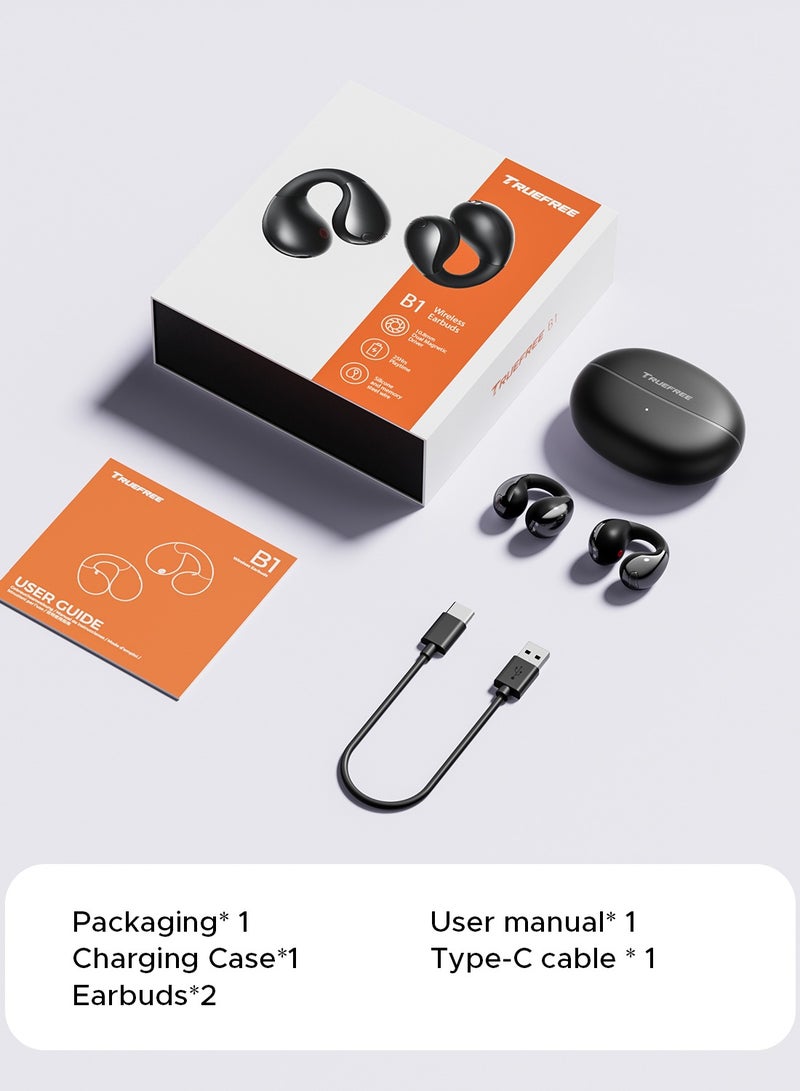 truefree B1 Wireless Bluetooth 5.4 Opean-Ear Open-Ear Headphones Dynamic Bass, 4 mics for Clear Calls, Dual Connection, Lightweight and Secure Fit, Ideal for Sports, App Control black