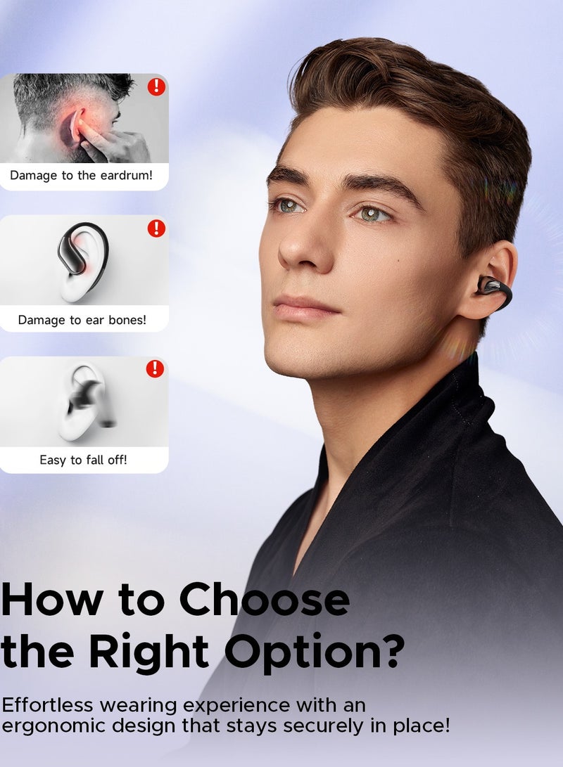 truefree B1 Wireless Bluetooth 5.4 Opean-Ear Open-Ear Headphones Dynamic Bass, 4 mics for Clear Calls, Dual Connection, Lightweight and Secure Fit, Ideal for Sports, App Control black