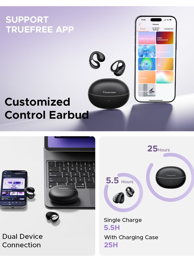 truefree B1 Wireless Bluetooth 5.4 Opean-Ear Open-Ear Headphones Dynamic Bass, 4 mics for Clear Calls, Dual Connection, Lightweight and Secure Fit, Ideal for Sports, App Control black